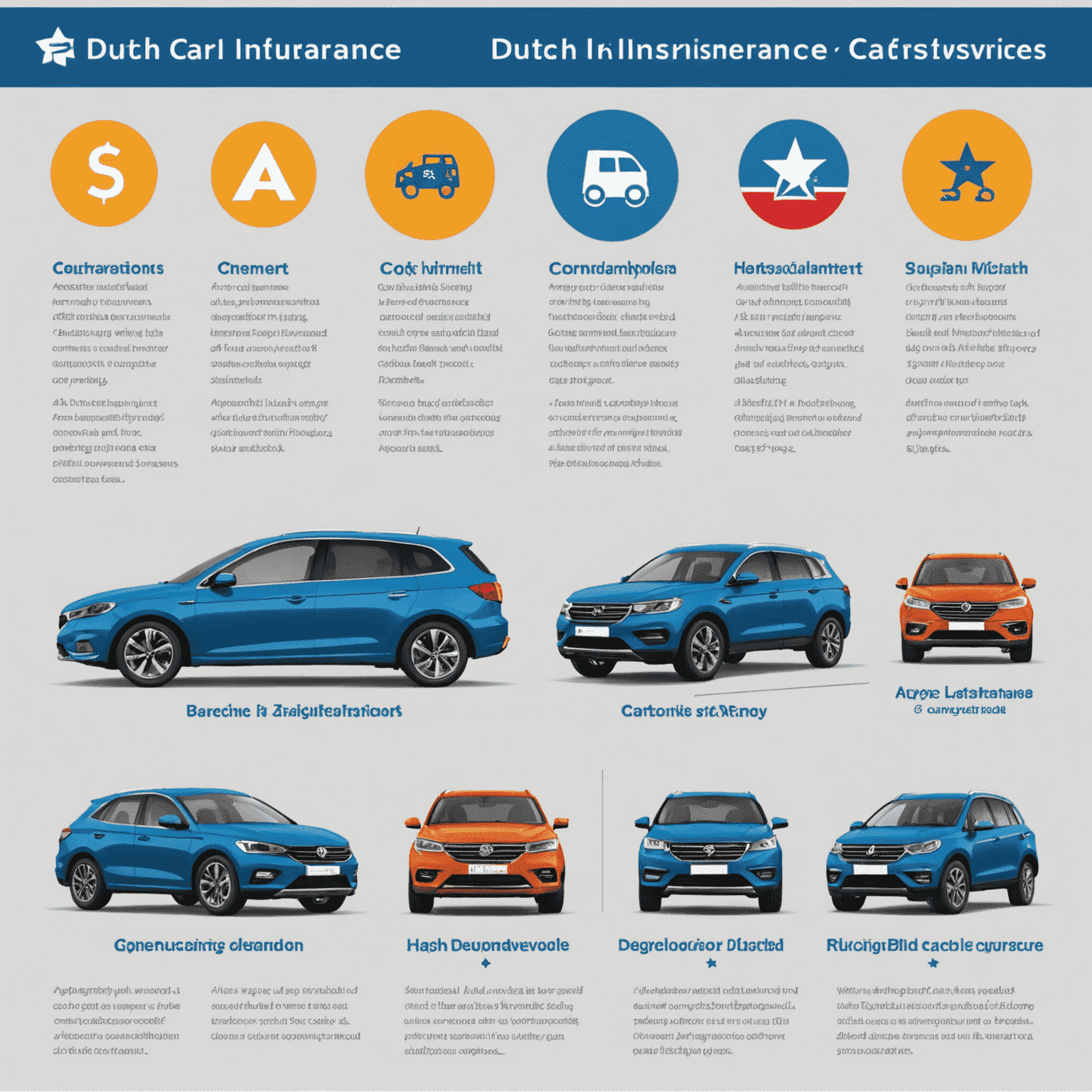 Een vergelijkingstabel van verschillende Nederlandse autoverzekeraars, met hun logo's, belangrijkste kenmerken en een sterrenbeoordelingssysteem voor verschillende aspecten zoals prijs, dekking en klantenservice.